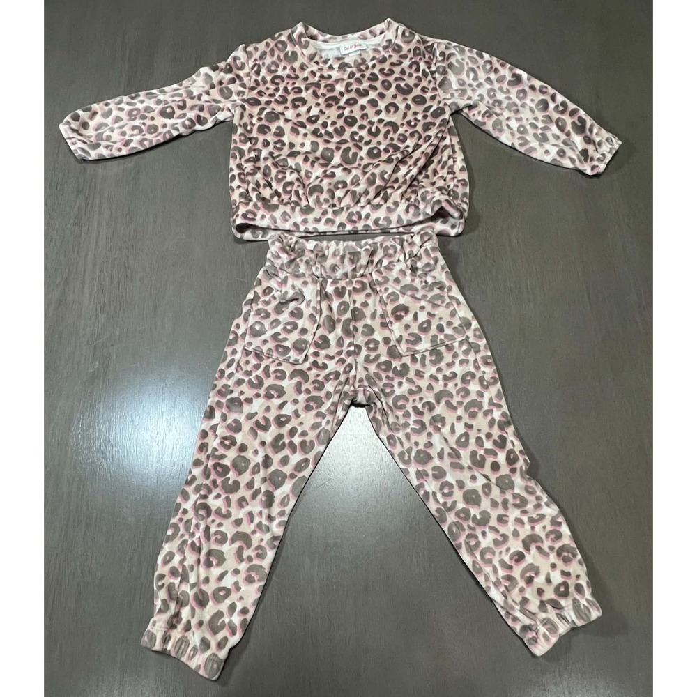 Cat & Jack Girls Pink Leopard Fleece Sweatshirt and Joggers Set 3T 4T